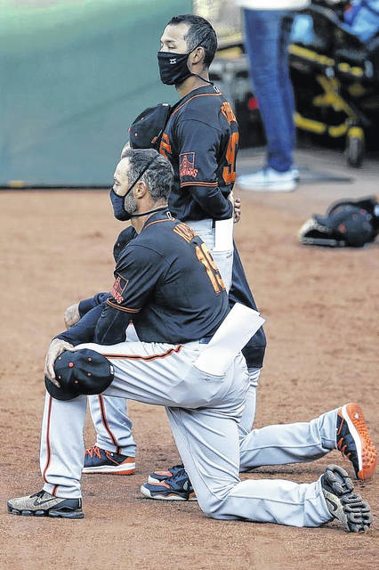 Giants manager Kapler kneels for anthem as team also make female coaching  history, San Francisco Giants