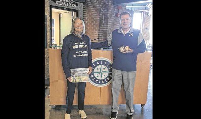  Ellen S. Jordan, Ph.D., and Randy Jordan commemorate the conclusion of their ballpark journey at T-Mobile Park in Seattle where the Mariners hosted the Yankees. 