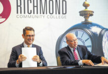 
			
				                                Dr. Rhett Brown, president of Wingate University, and Dr. Dale McInnis, president of Richmond Community College, announcing the partnership.
                                 Photo courtesy of Wingate University

			
		